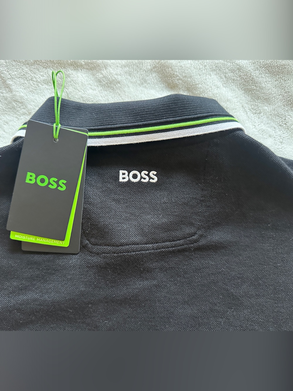 BOSS Black Polo with Green and White Trim - Picture 3 of 4